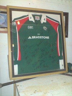 Signed Rugby shirt framing.