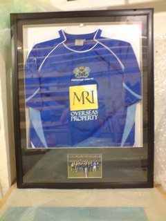 Peterborough united football shirt framing, Signed POSH shirt with custom photo windows.