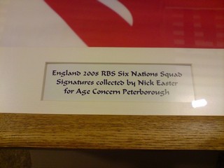 England 2008 RBD Six Nations Squard signed shirt Signatures collected for Age Concern Peterborough.
